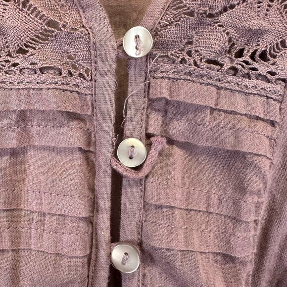 Free People Purple Button Front 3/4 Sleeve Lace Dress Womens Size Small Boho - Picture 7 of 16